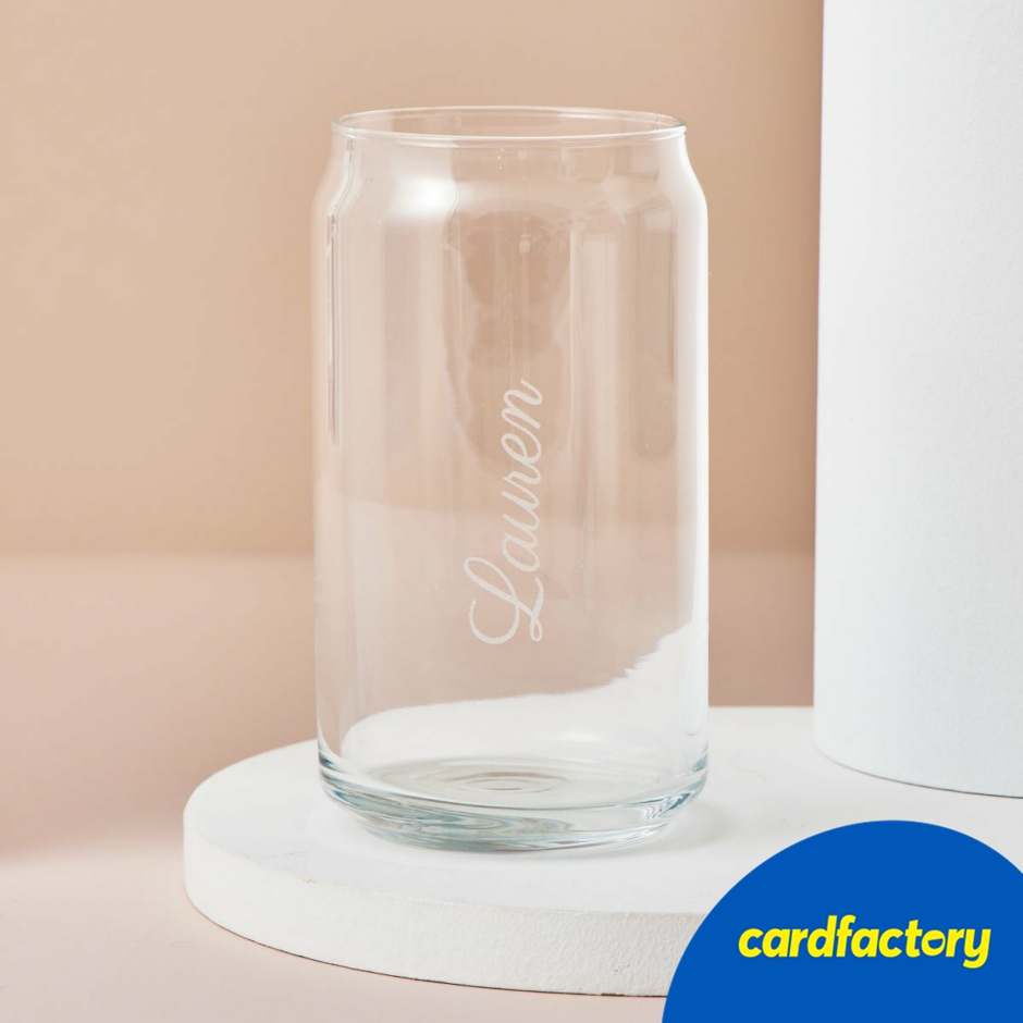 Image of Personalised Engraved Name Can Shaped Glass