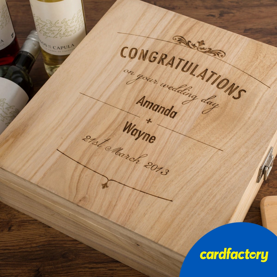 Image of Personalised Luxury Wooden Wine Box for Weddings | 3 Bottle Capacity | FSC Tung Wood | Engraved Names &amp; Date | Gift for Couples