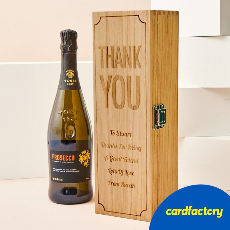 Image of Engraved Wooden Box With Luxury Prosecco - Best Thank You Gift | Unique Appreciation Presents For Him or Her | Getting Personal
