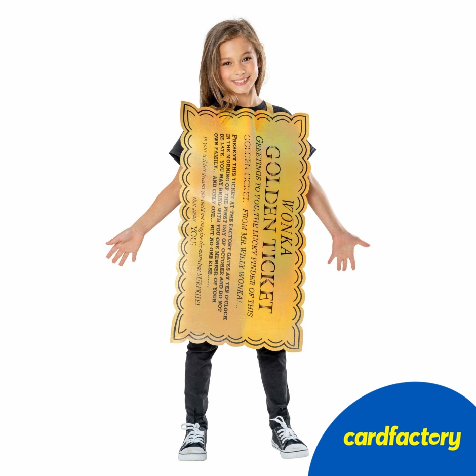 Image of Willy Wonka Golden Ticket Tabard Children's Fancy Dress Costume | Golden Ticket Tabard | 5-8 Years | Cardfactory