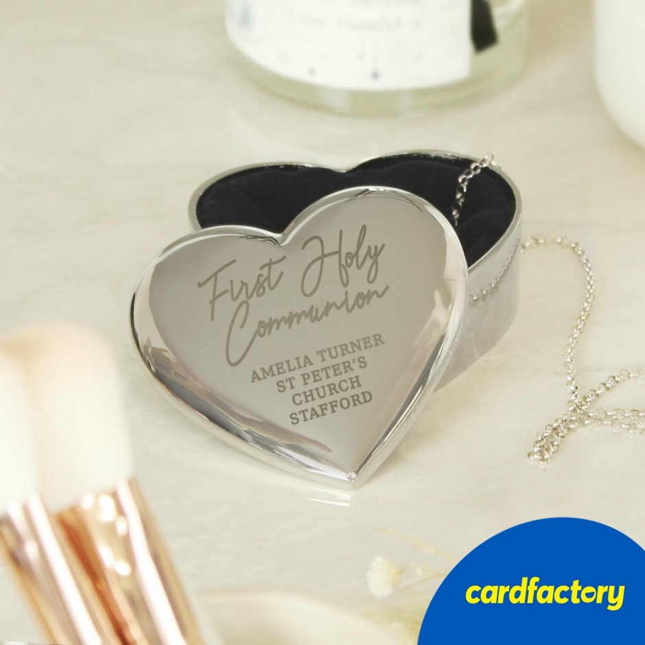 Image of Personalised Heart Trinket Box for First Holy Communion | Durable Metal Keepsake | Custom Engraving Available | 6.5cm x 6cm x 2.5cm | Special Gift