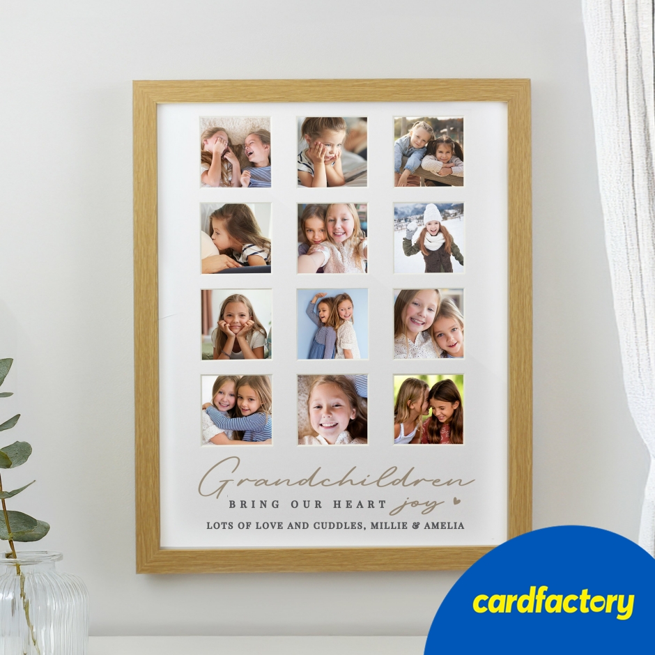 Image of Personalised Grandchildren Photo Frame | Multi-Insert Design | Oak Veneer Finish | Holds 12 Photos | 30cm x 38.2cm | Custom Message