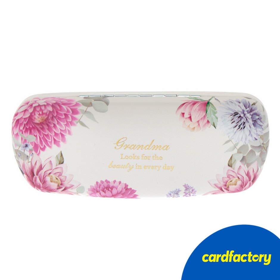 Image of Grandma Floral Glasses Case with Cleaning Cloth | Practical Gift for Grandma | Plastic &amp; Fabric | 19cm x 7cm x 4.3cm