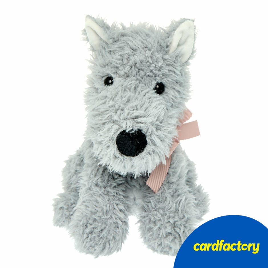 Image of Scottie Dog Soft Toy | Grey Plush with Pink Bow | 100% Polyester | 25cm Size | Hand Washable