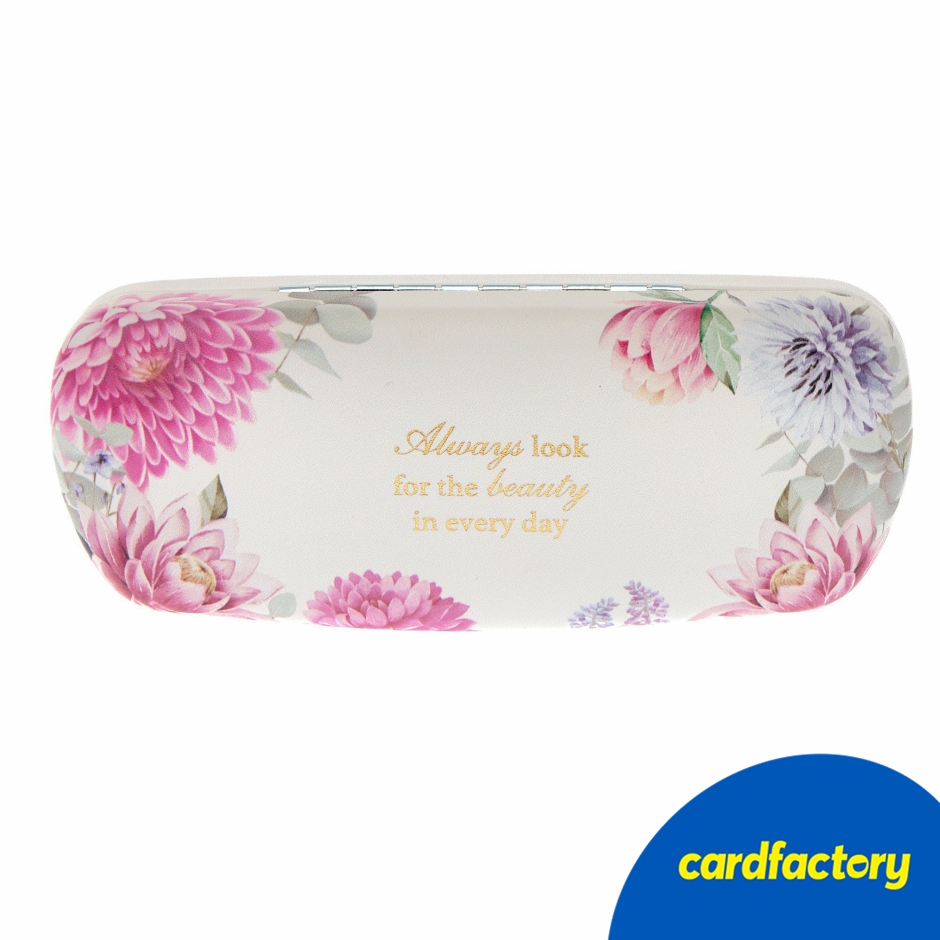 Image of Always Look For The Beauty Glasses Case &amp; Cleaning Cloth | Floral Design | Plastic/Fabric Material | 19cm x 7cm x 4.3cm | Cardfactory