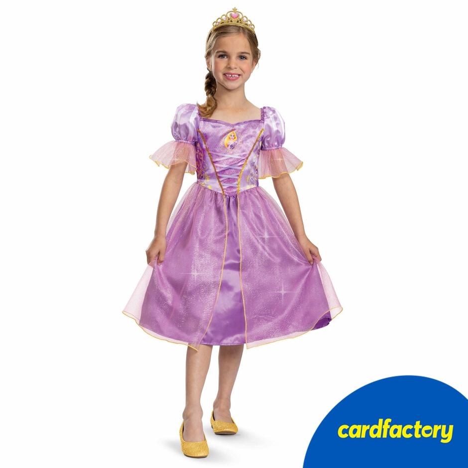 Image of Rapunzel Fancy Dress Costume with Tiara | Satin Dress with Puff Sleeves | Ages 5-6 Years, 7-8 Years | Children's Dress-Up Outfit