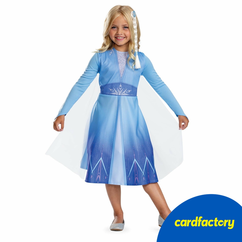 Image of Elsa Frozen 2 Dress &amp; Braid | Children's Fancy Dress Costume | Satin with Sparkle Cape | Ages 5-6, 7-8 Years