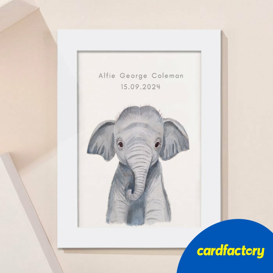 Image of Personalised New Born Elephant Framed Print