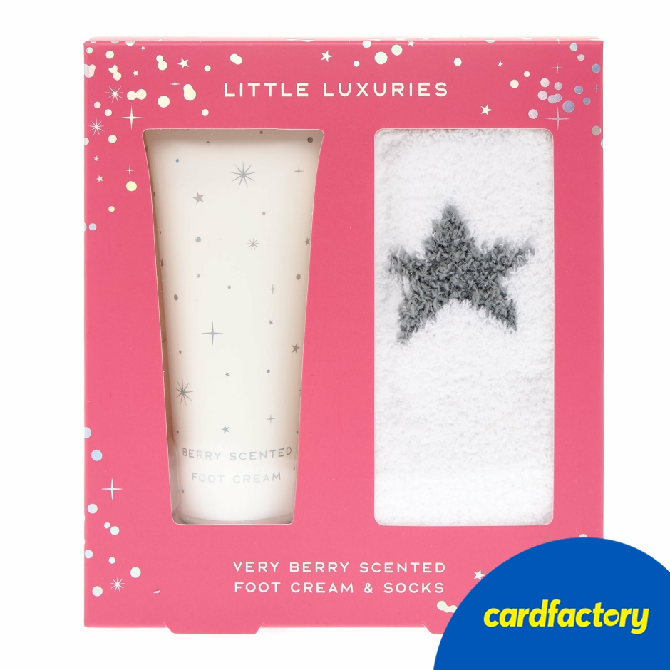 Image of Little Luxuries Very Berry Foot Cream &amp; Socks Gift Set | Soothing Foot Cream 120ml | Snuggly Socks | Perfect Self-Care Gift | One Size