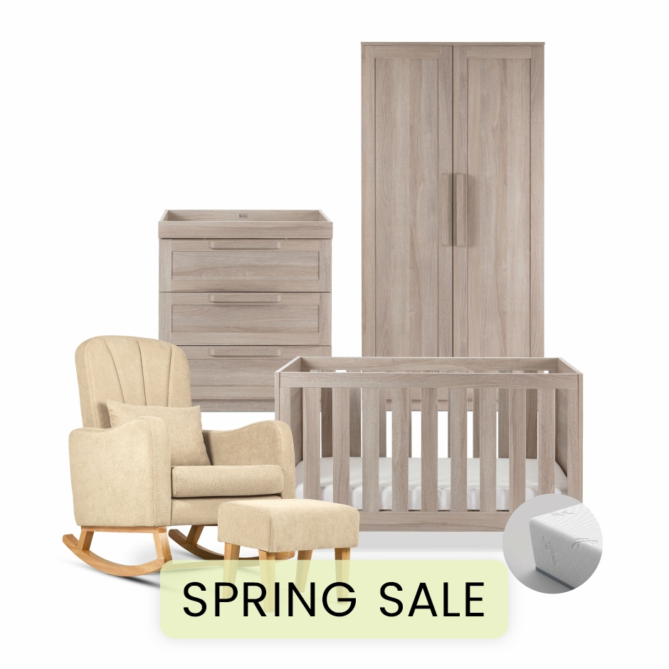 View Silver Cross Bromley Oak 5 Piece Nursery Room Set Beige Comfortable Ergonomic Nursing Chair Dresser Nappy Changing Drawers Wardrobe Crib  information