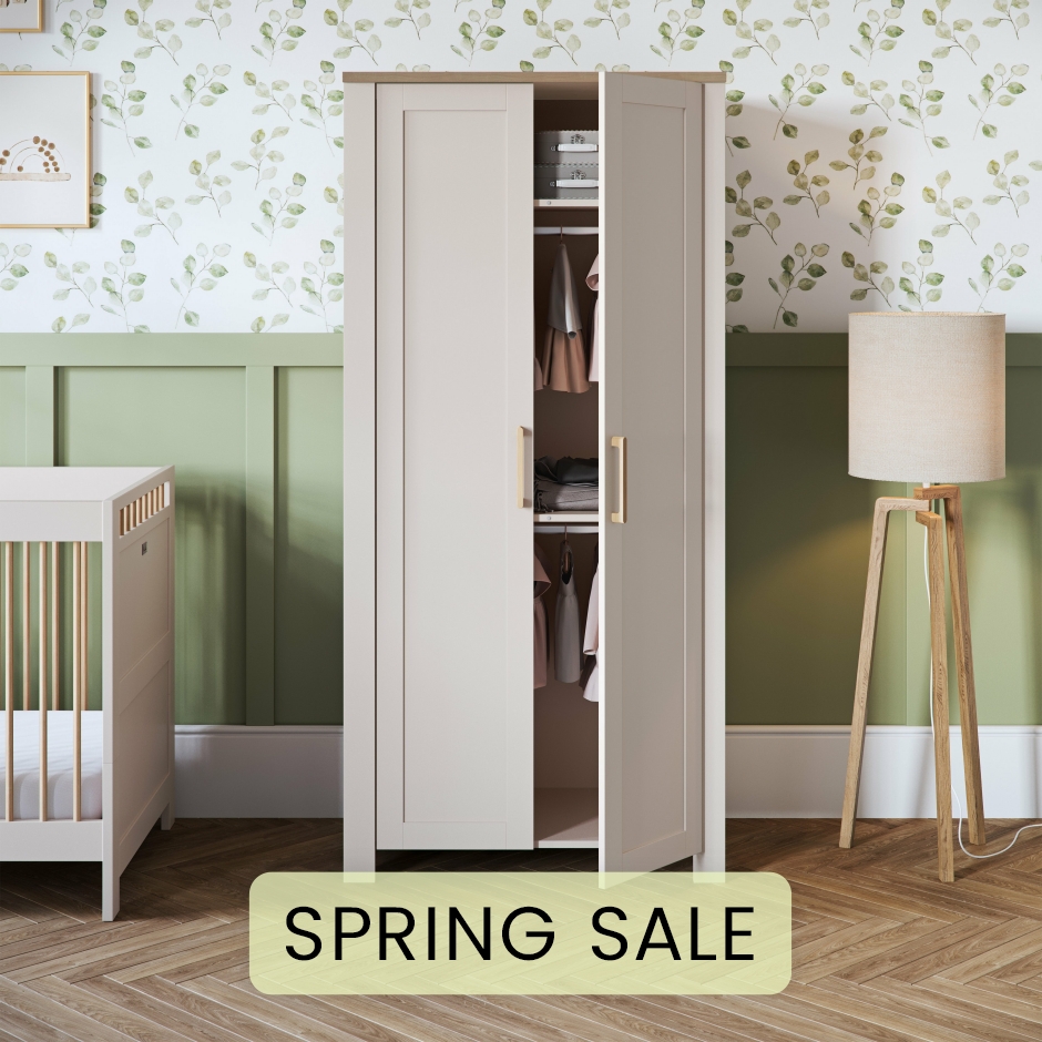 View Silver Cross Seville Wardrobe Beige Wood Full Size Storage With 2 Hanging Rails Shelves Easy Assembly Solid Oak Accents Soft Cashmere  information