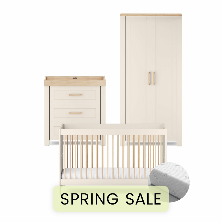 View Silver Cross Seville 4 Piece Nursery Room Set Light Beige Dresser Nappy Changing Drawers Wardrobe Crib Cotbed Includes Mattress Natural information