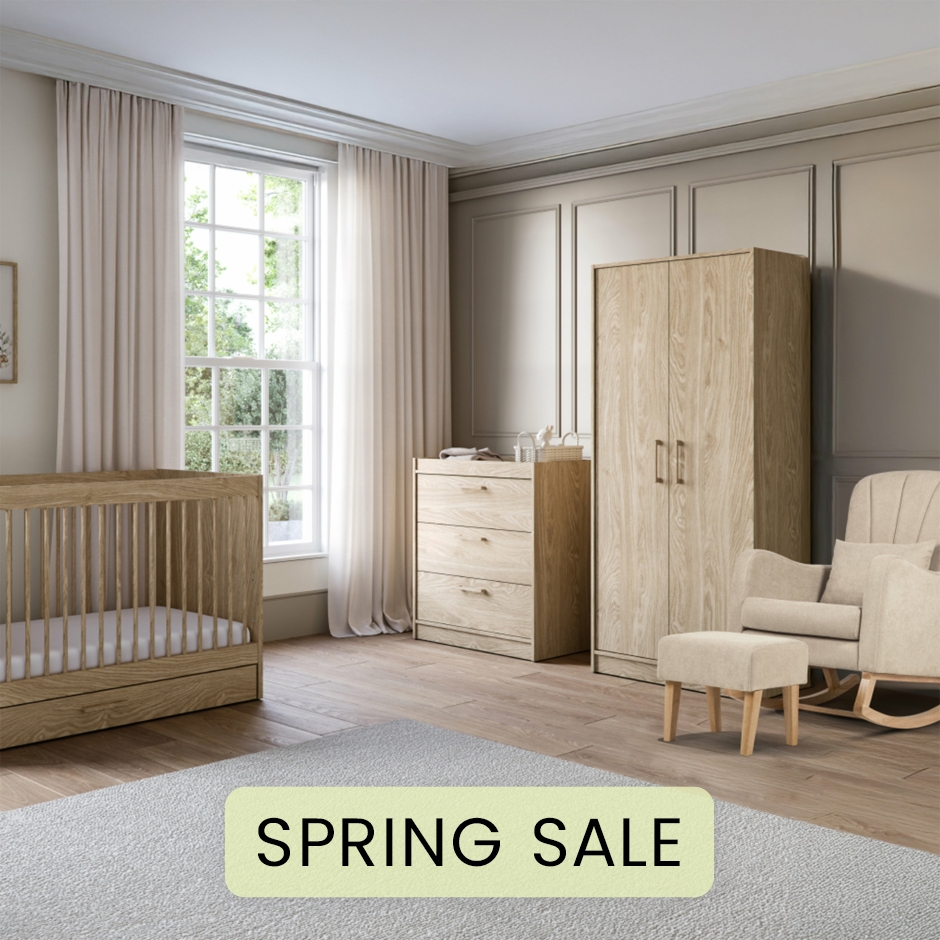 View Silver Cross Geneva 4 Piece Nursery Room Set Oak Wood Under Bed Extra Smart Storage Full Size Spacious Drawers With Nappy Changing Top Twin  information