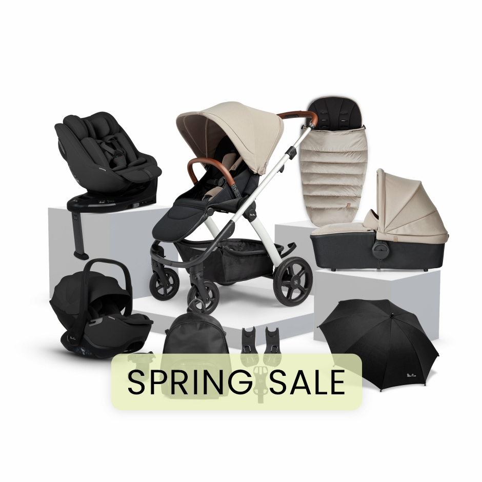 View Silver Cross Tide Stone Travel System Ultimate 360 Family Car Seat Bundle 13 piece Beige Lightweight Foldable Stroller Pushchair Pram  information