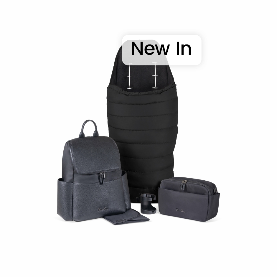 View Silver Cross Nia Accessory Pack Onyx Black 4 piece Newborn Baby Infant Footmuff Crossbody Organiser Cup Holder Compact Lightweight information