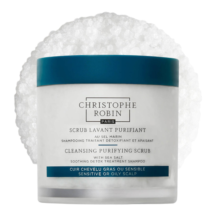 Christophe Robin Cleansing Purifying Scrub With Sea Salt - 250Ml | Gently Exfoliates Build-Up & Scalp Impurities | Acts As Both Exfoliator & Shampoo