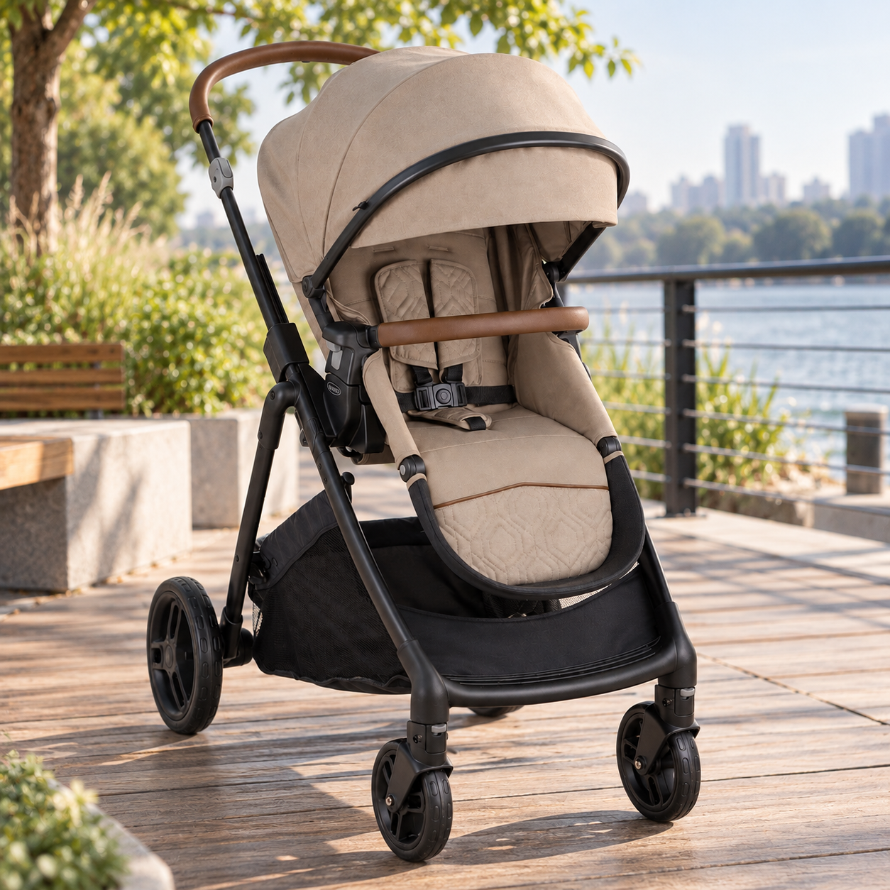 Graco Near2Me Pushchair & Carrycot – Oatmeal/Beige | Birth to 3 Years | Baby Travel System | Height Adjustable | Reversible Seat