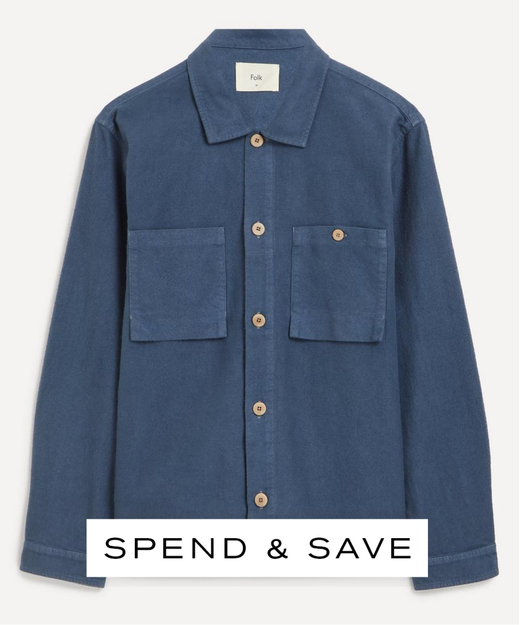 Folk Mens Steel Blue Moleskin Patch Overshirt