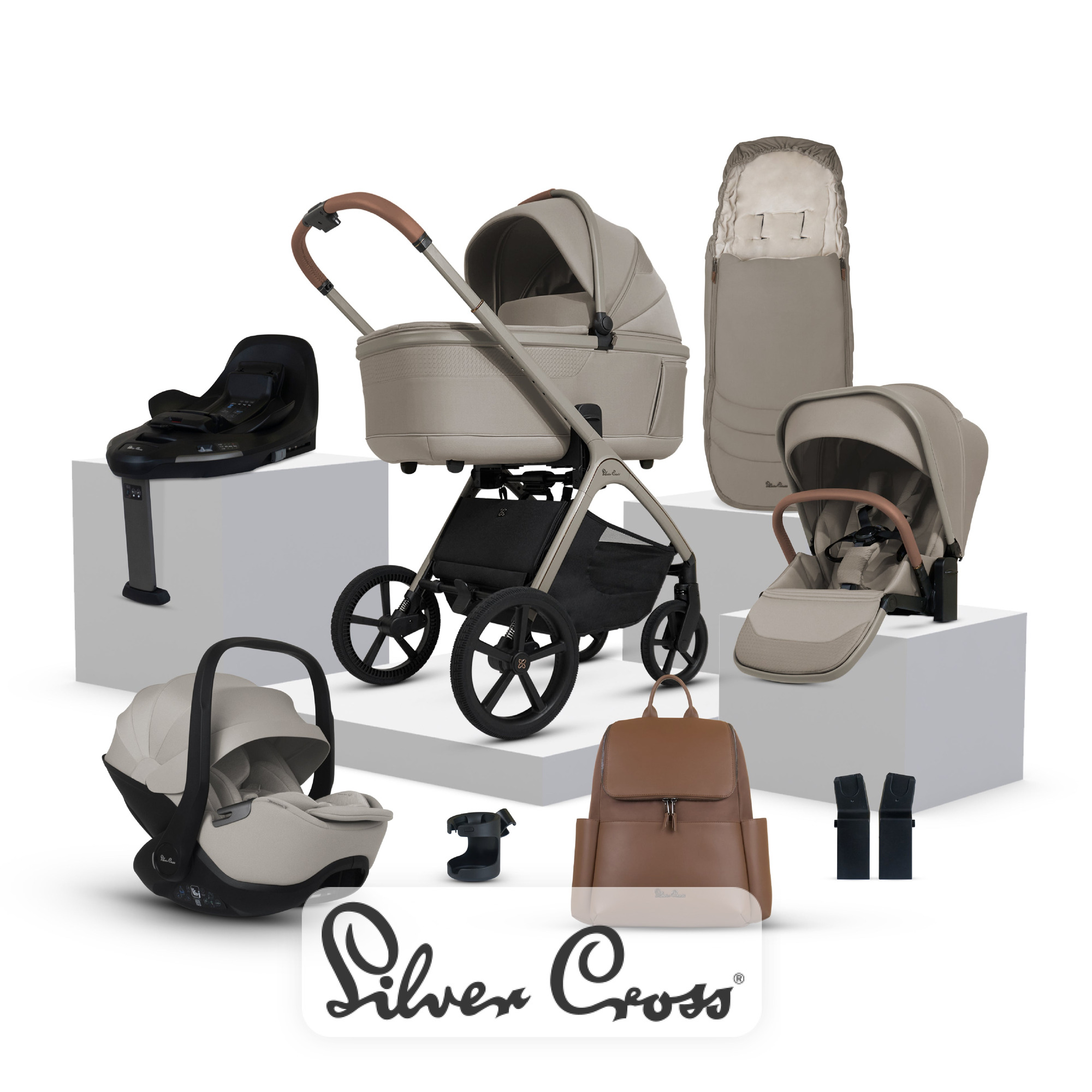 View Silver Cross Cove Champagne Travel System Ultimate 360 Infant Carrier Bundle 10 piece information