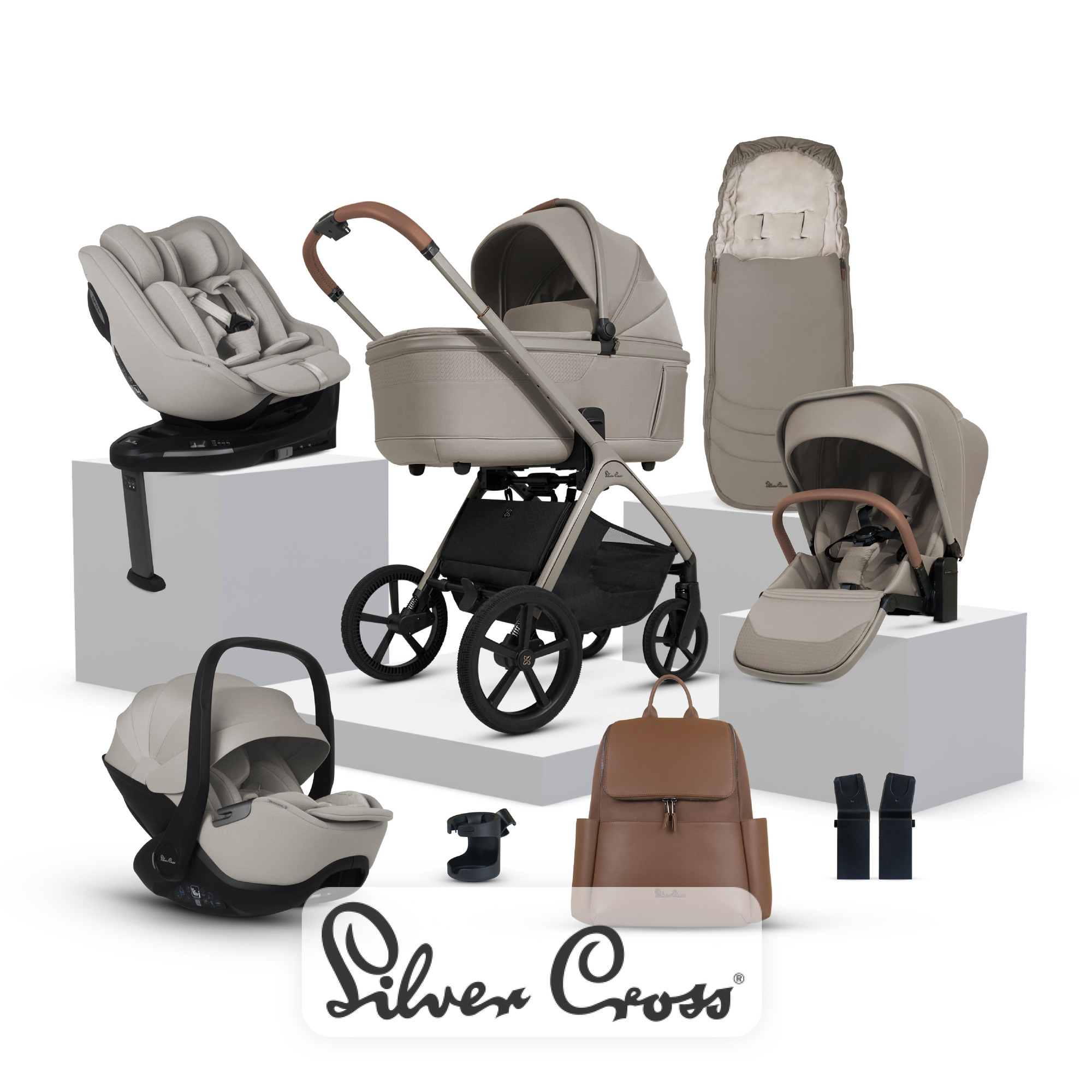 View Silver Cross Cove Champagne Travel System Ultimate 360 Family Car Seat Bundle 11 piece information