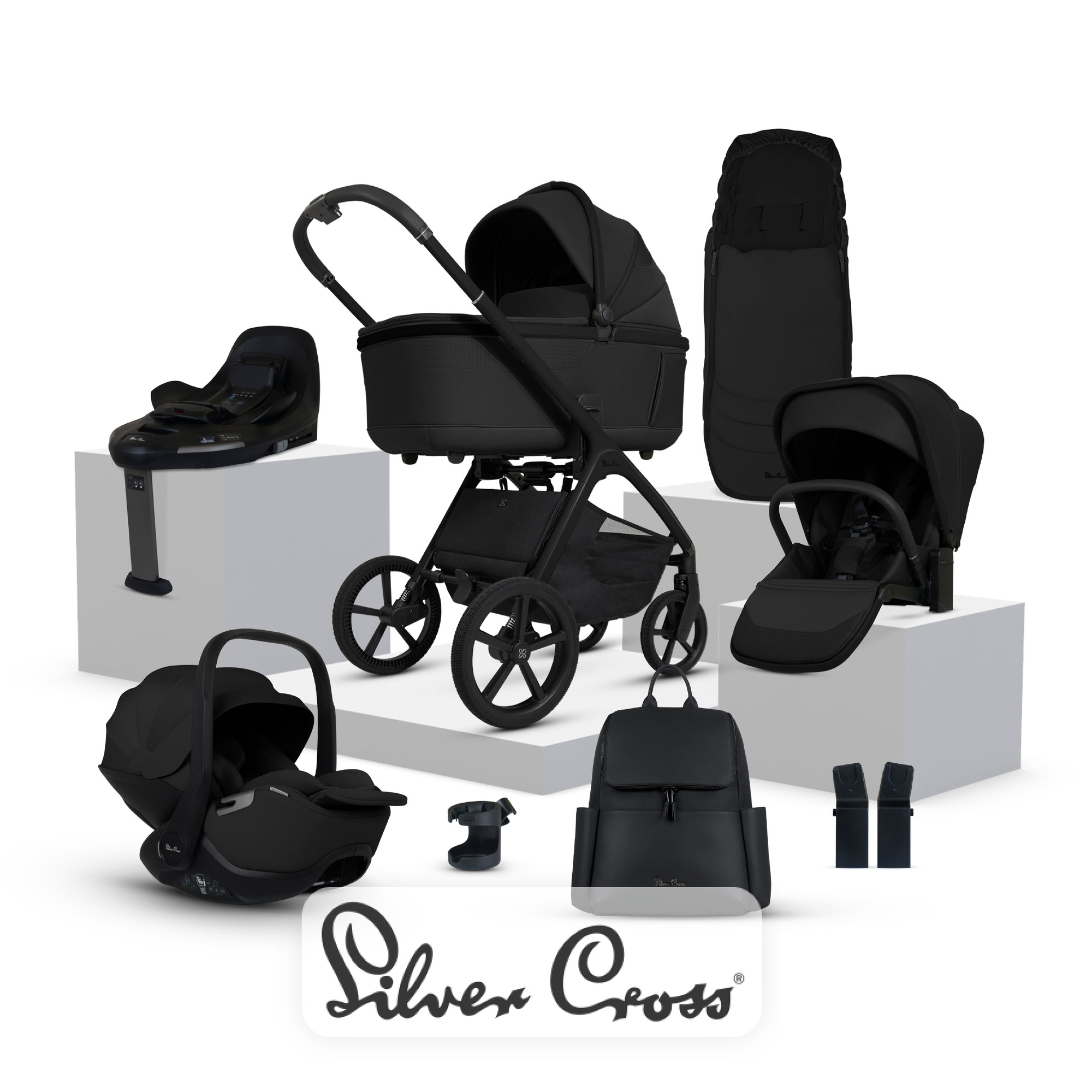 View Silver Cross Cove Onyx Travel System Ultimate 360 Infant Carrier Bundle 10 piece information