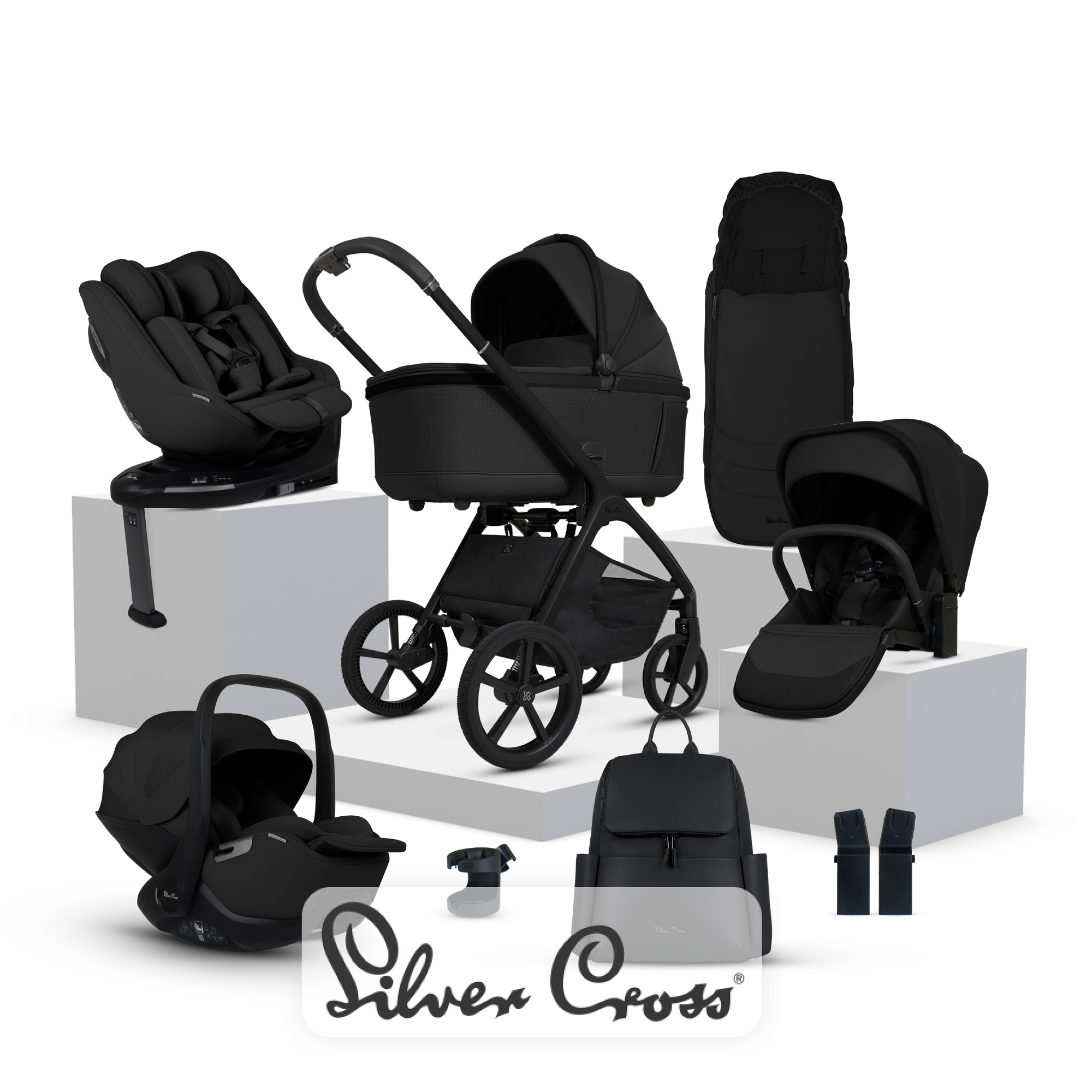 View Silver Cross Cove Onyx Travel System Ultimate 360 Family Car Seat Bundle 11 piece information