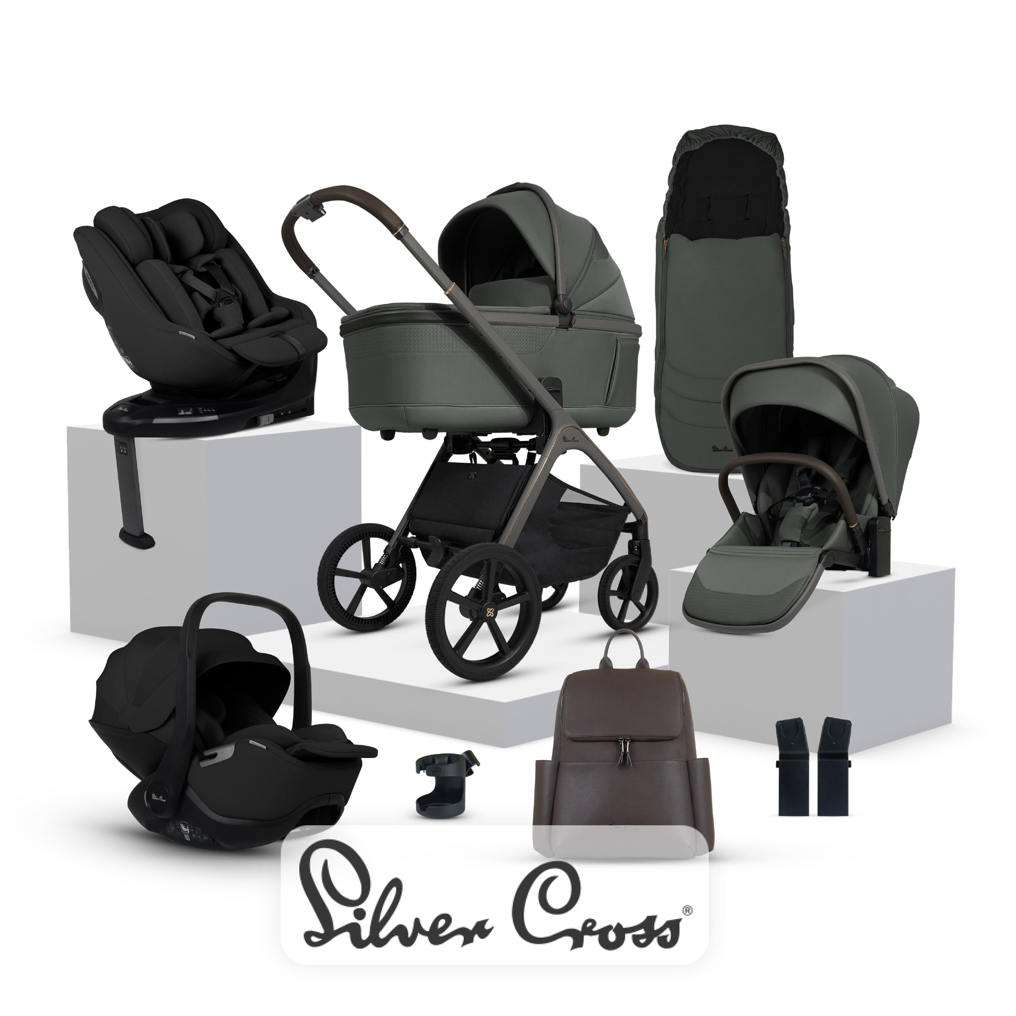 View Silver Cross Cove Pewter Travel System Ultimate 360 Family Car Seat Bundle 11 piece information